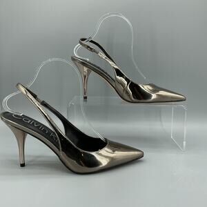 NEW Calvin Klein Women’s Cinola Slingback Pumps Pewter Mirror Metallic Size 8.5M